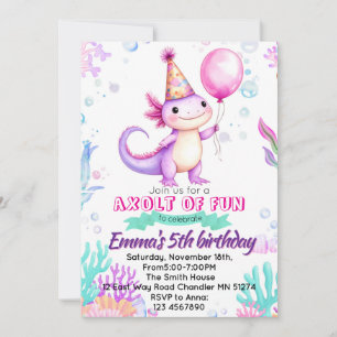 Cute Pink Axolotl Birthday Invitation