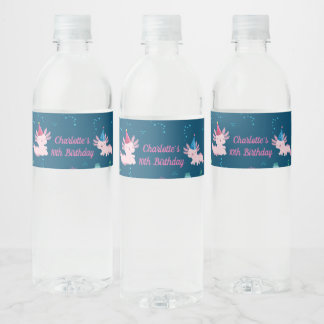 Cute Pink Axolotl Birthday Party Drinks Water Bottle Label