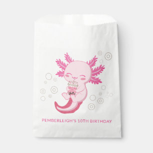 Cute Pink Axolotl Bubble Boba Tea Birthday Party Favour Bags