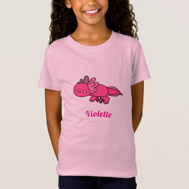 Cute Pink Axolotl Cartoon Drawing T-Shirt (Front)