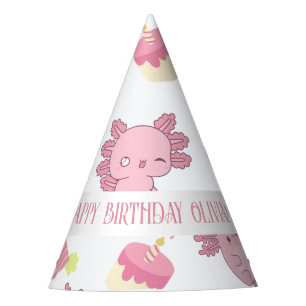 Cute Pink Axolotl Cartoon Kids Birthday Party Hat