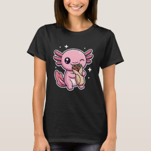 Cute Pink Axolotl Eating Burrito Stars Food Humor T-Shirt