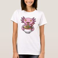 Cute Pink Axolotl Eating Ramen Noodles Cartoon