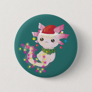 Cute Pink Axolotl in christmas lights 6 Cm Round Badge
