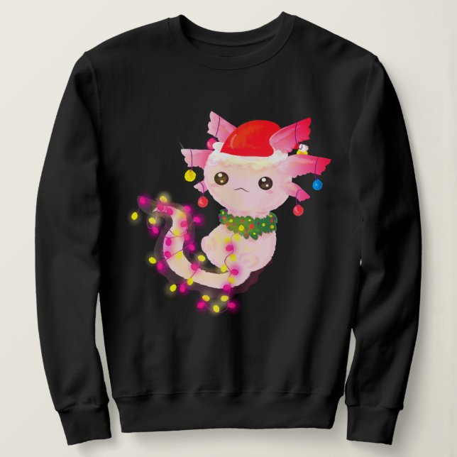 Cute Pink Axolotl in christmas lights Sweatshirt (Design Front)