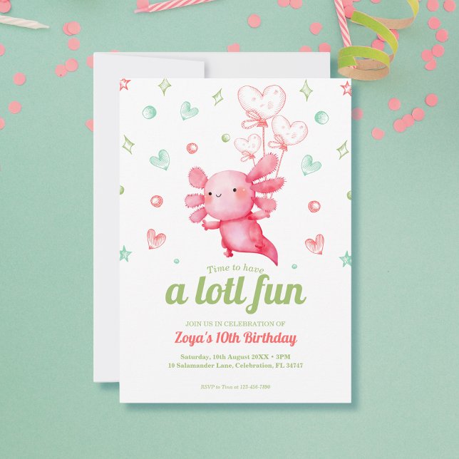Cute Pink Axolotl Kids Birthday Party Invitation (Creator Uploaded)