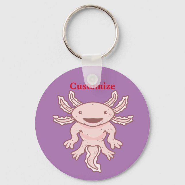 Cute Pink Axolotl Thunder_Cove Key Ring (Front)