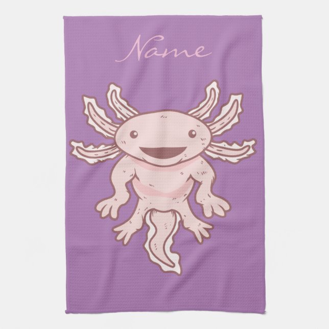 Cute Pink Axolotl Thunder_Cove  Tea Towel (Vertical)