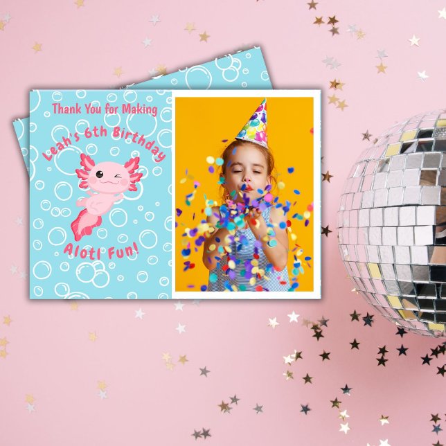 Cute Pink Axolotl Under the Sea Birthday  Thank You Card (Creator Uploaded)