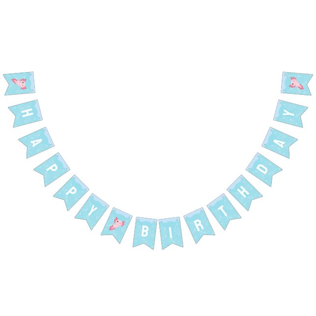 Cute Pink Axolotl Underwater Birthday Party Bunting (All)