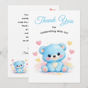 Cute Pink Baby Bear for Boy Birthday Thank You Card