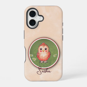 Cute Pink Baby Bird Painting Custom Name iPhone 16 Case