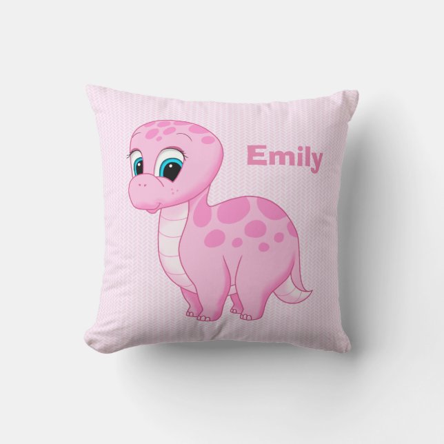 Cute Pink Baby Brontosaurus Dinosaur Cushion (Front)