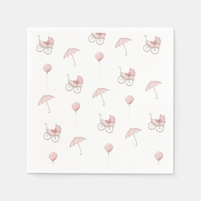 Cute Pink Baby Buggy Baby Shower Napkin (Front)