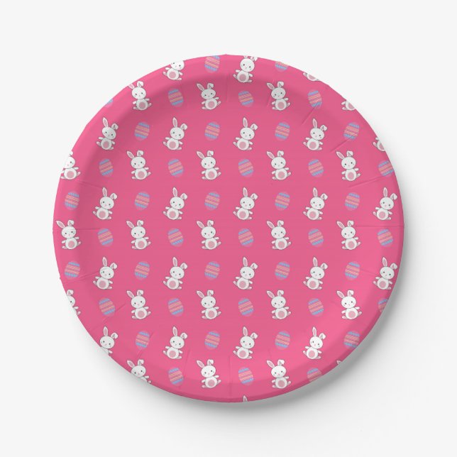 Cute pink baby bunny easter pattern paper plate (Front)