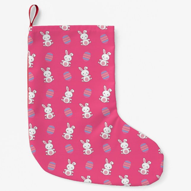 Cute pink baby bunny easter pattern small christmas stocking (Front)
