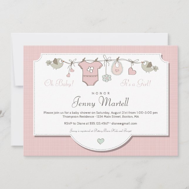 Cute Pink Baby Clothes | Baby Shower Invitation (Front)
