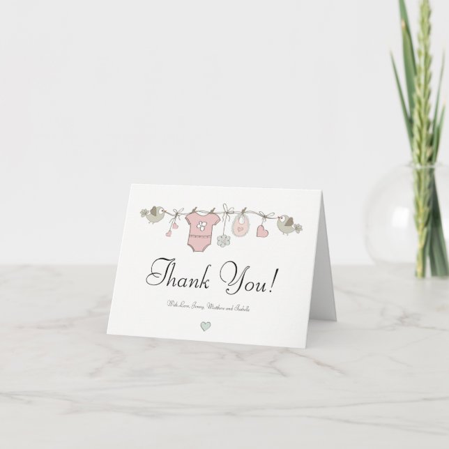 Cute Pink Baby Clothes | Baby Shower Thank You Card (Front)