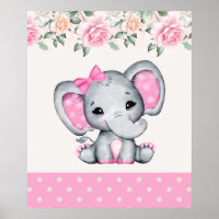 Cute Pink Baby Elephant and Roses Border