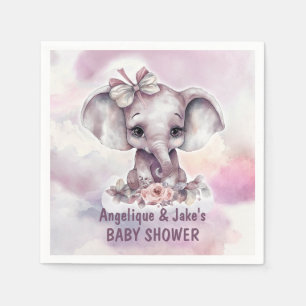 Cute Pink Baby Elephant Girl Baby Shower Napkin