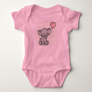 Cute Pink Baby Elephant Romper Bodysuit