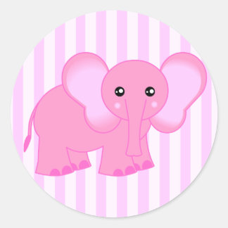Cute Pink Baby Elephant Striped Stickers