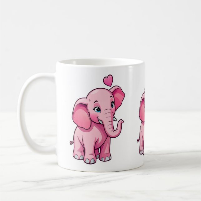 Cute Pink Baby Elephant With Love Coffee Mug (Left)