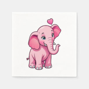 Cute Pink Baby Elephant With Love Napkin