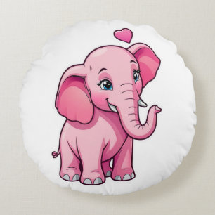 Cute Pink Baby Elephant With Love Round Cushion