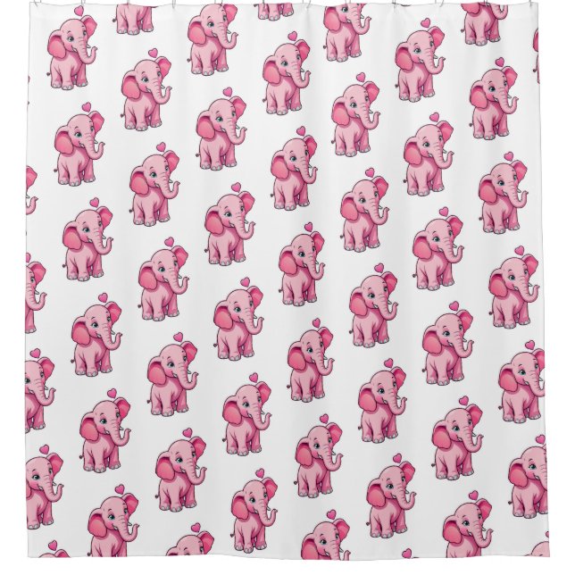 Cute Pink Baby Elephant With Love Shower Curtain (Front)