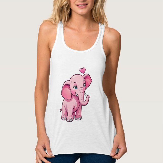 Cute Pink Baby Elephant With Love Singlet (Front)