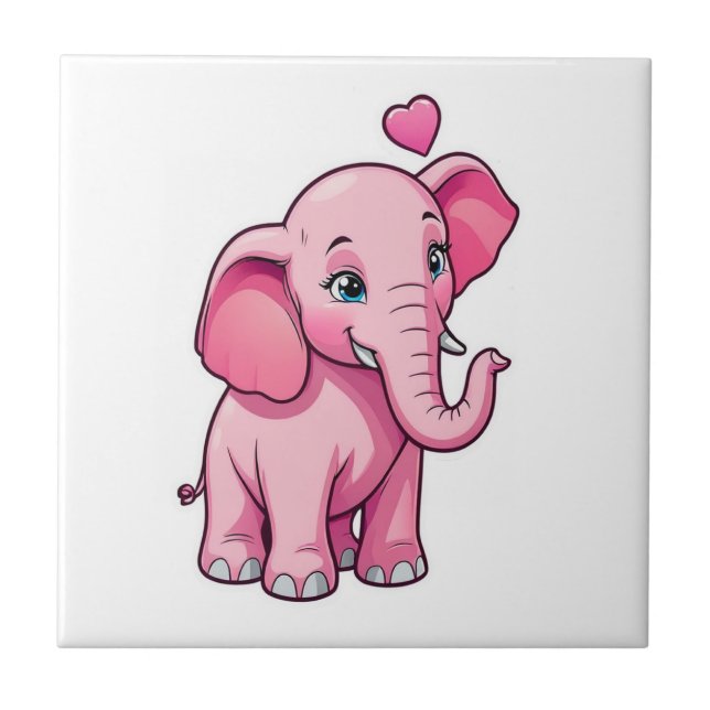 Cute Pink Baby Elephant With Love Tile (Front)