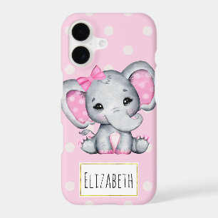 Cute Pink Baby Elephant with Polka Dot Ears