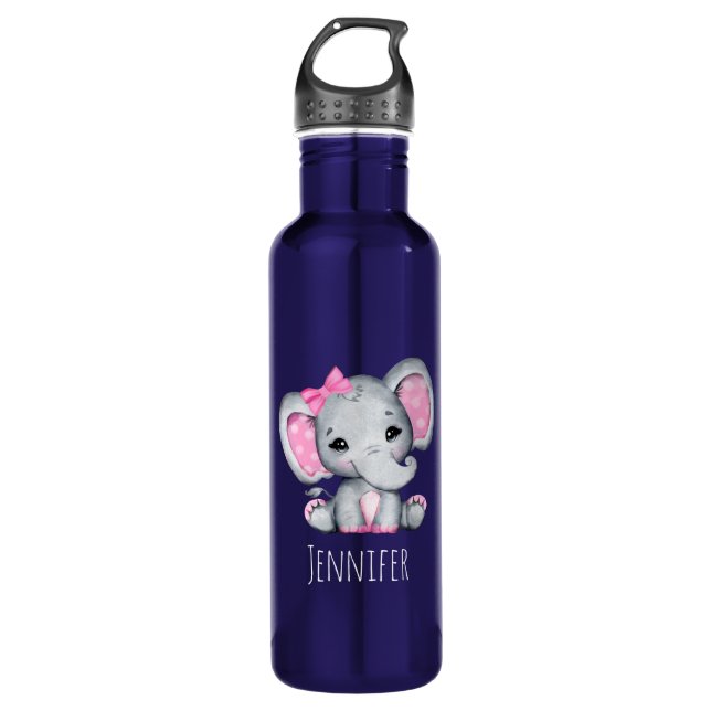 Cute Pink Baby Elephant with Polka Dot Ears 710 Ml Water Bottle (Front)