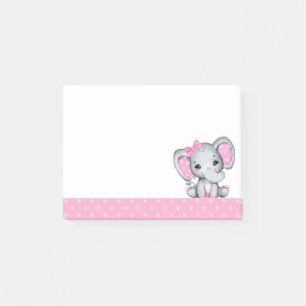Cute Pink Baby Elephant with Polka Dot Ears Post-it Notes