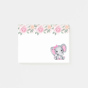 Cute Pink Baby Elephant with Polka Dot Ears Post-it Notes