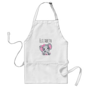 Cute Pink Baby Elephant with Polka Dot Ears Standard Apron