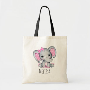 Cute Pink Baby Elephant with Polka Dot Ears Tote Bag