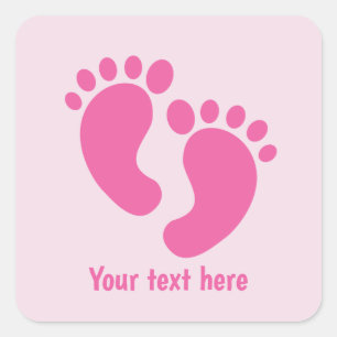Cute pink baby feet add message  square sticker
