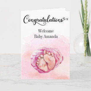 Cute Pink Baby Feet  Congratulations  Card