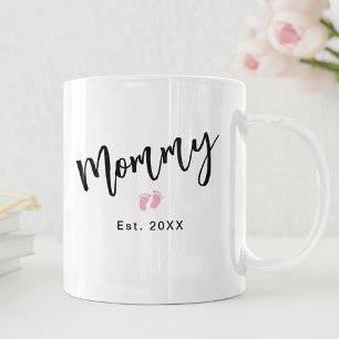 Cute Pink Baby Feet Script Mummy Year Established Coffee Mug