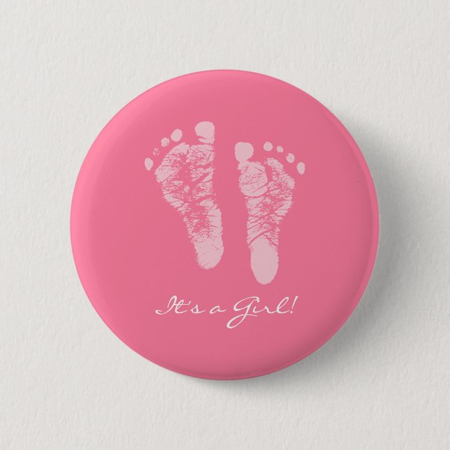 Cute Pink Baby Footprints Its a Girl Baby Shower 6 Cm Round Badge (Front)