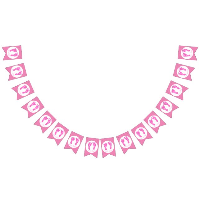 Cute Pink Baby Footprints Its a Girl Baby Shower Bunting (All)