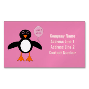 Cute Pink Baby Gir Penguin Magnetic Business Cards
