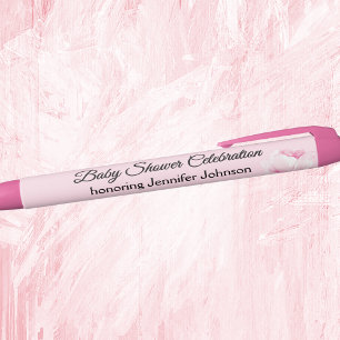 Cute Pink Baby Girl Baby Shower Favours Black Ink Pen