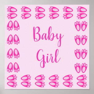 Cute Pink Baby Girl Bunny Feet Easter Custom Poster