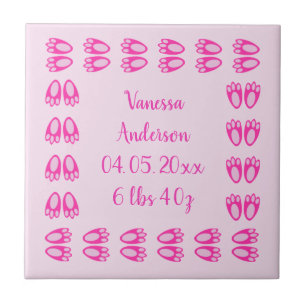 Cute Pink Baby Girl Bunny Feet Easter Custom Tile