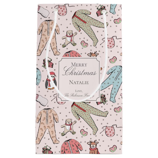 Cute Pink Baby Girl Christmas Custom Small Gift Ba Small Gift Bag (Front)