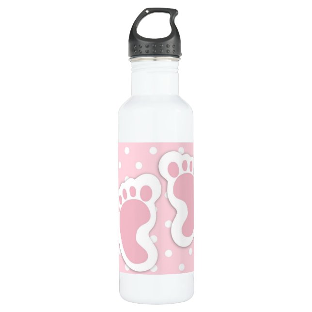 Cute Pink baby Girl Footprints 710 Ml Water Bottle (Front)