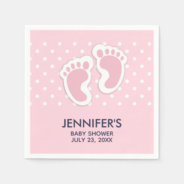 Cute Pink baby Girl Footprints Baby Shower Napkin (Front)